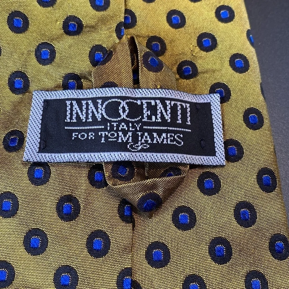 Innocenti Italy x Tom James Silk Tie Geometric OAP Gold Cobalt Blue Black